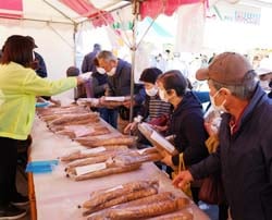 目当ての農産物を求め賑わう農産物販売