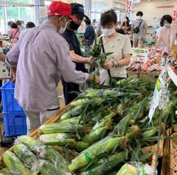 トウモロコシを買い求める来場者ら