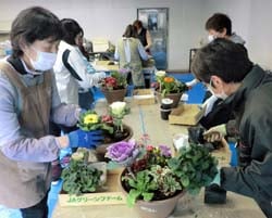 寄せ植え教室を楽しむ参加者