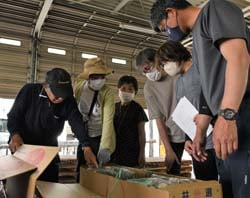 出荷規格を確認する部会員たち（安曇野市堀金烏川）