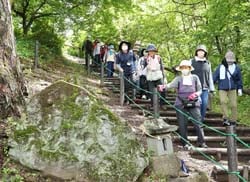 尖石を見学する参加者