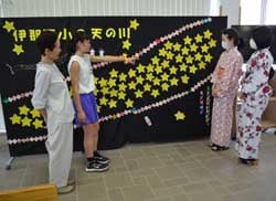 天の川を見る来所者とJA職員