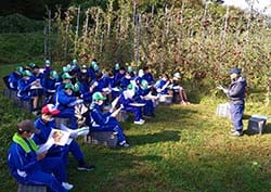 林さん作成の資料で学習する中学生