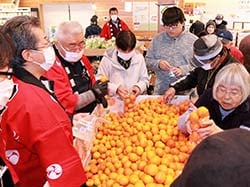 みかんを詰める利用者