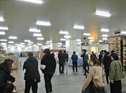 市場内を見学する職員ら