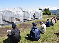 羽生さんの生育状況を聞く生産者
