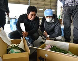 出荷規格を確認する生産者ら