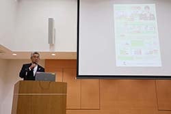 地域住民を前に日本の農業を応援し、食の未来をつくる〝国消国産〟の重要性を訴える小平組合長
