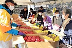 リンゴを買い求める利用者