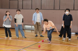 ボッチャを通して交流する支部員（長野県飯田市で）