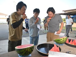 試験品種を試食する参加者