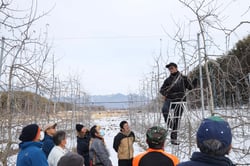 野口代表からせん定方法を教わる参加者