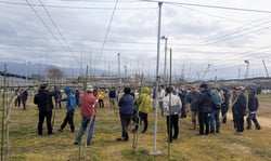 圃場で成園の見学をする参加者ら