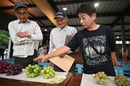サンプルを見て出荷規格を確認する生産者（２９日、長野県松本市で）