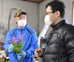 販売規格について打ち合わせをする近藤さん（左）とJA担当