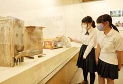 展示を最終確認する林部長（左）と島立歩果副部長