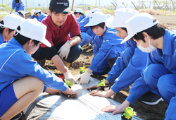 「生徒に農業講座、畝立てなど指導」の画像